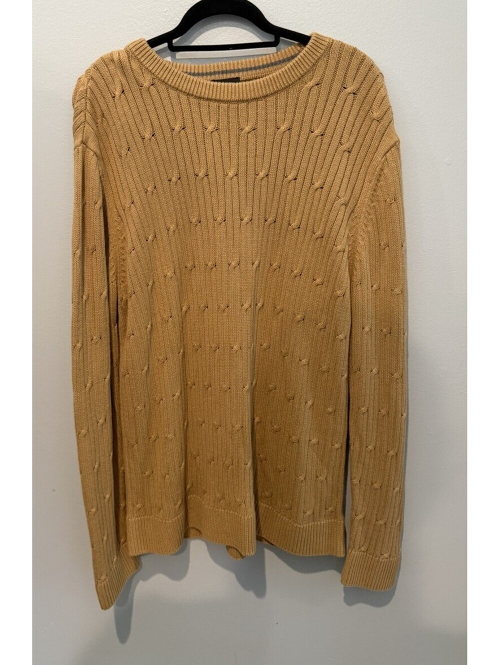 Express Men’s XL Mustard Cable Knit Sweater Long Sleeve Crew Neck Pullover